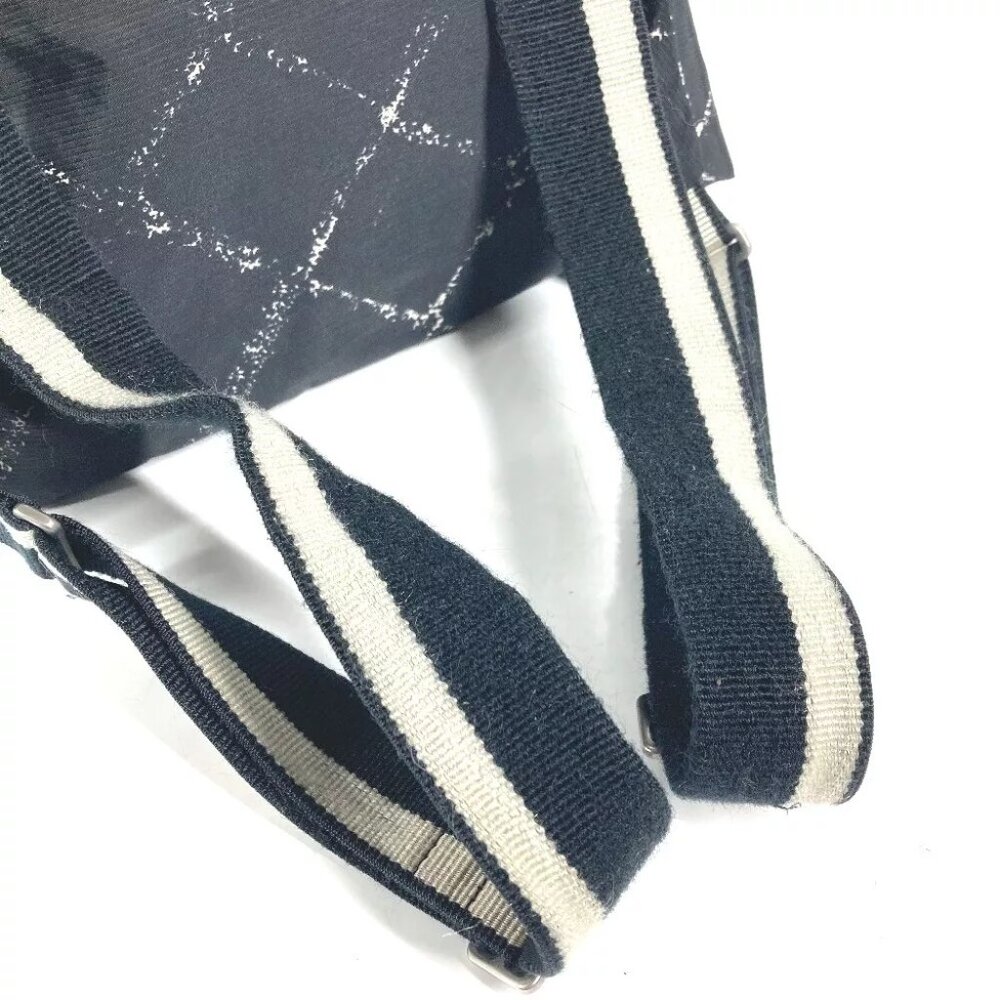 CHANEL Old travel line backpack bag Backpack Nylon Black/White - Picture 13 of 14